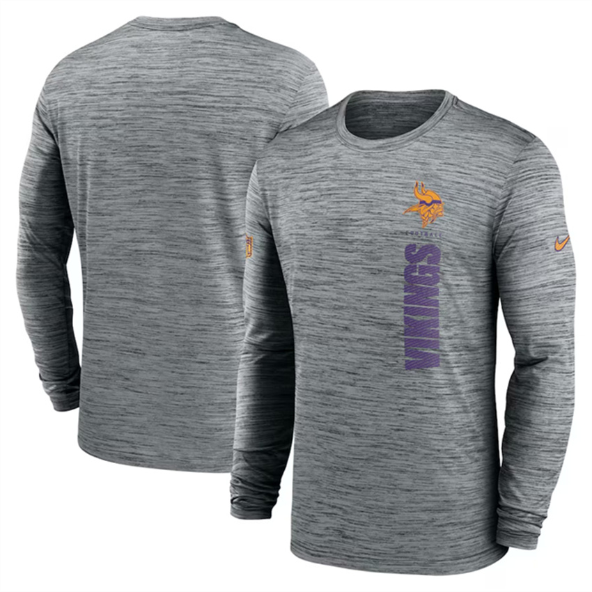 Men's Grey Minnesota Vikings 2024 Sideline Team Velocity Performance Long Sleeve T-Shirt